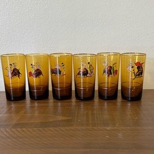 Set of 6 shot glasses (Matador) / Bull Fighting Shot Glasses Vintage Glasses